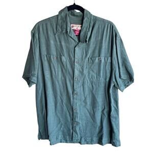 Caribbean Joe Men's Vintage Green Shirt With 2 Pockets 100% Rayon Size Large